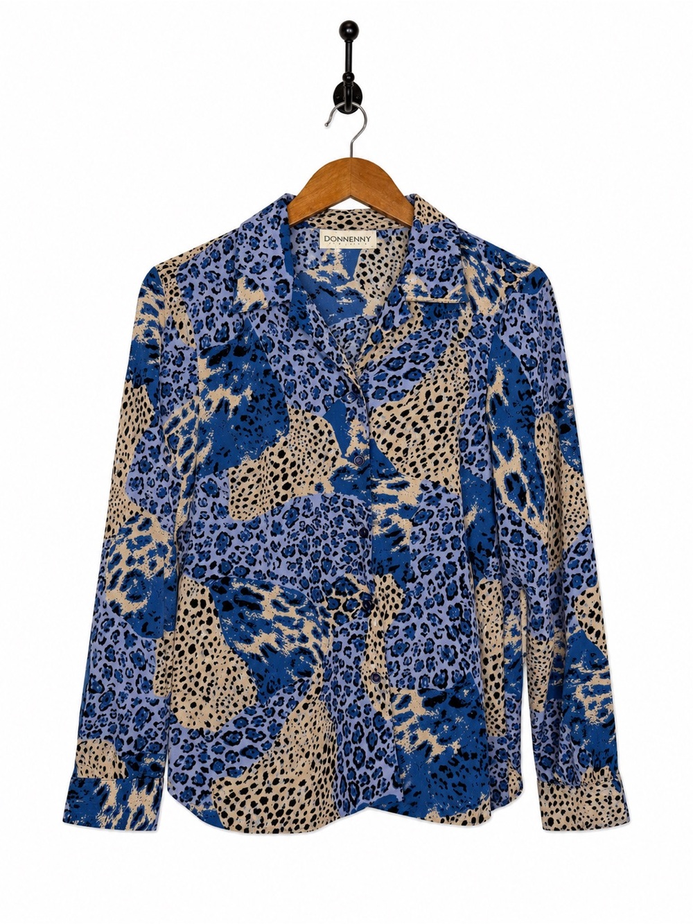 Donnkenny Classics Blue Animal Print Button Front Blouse Womens Medium